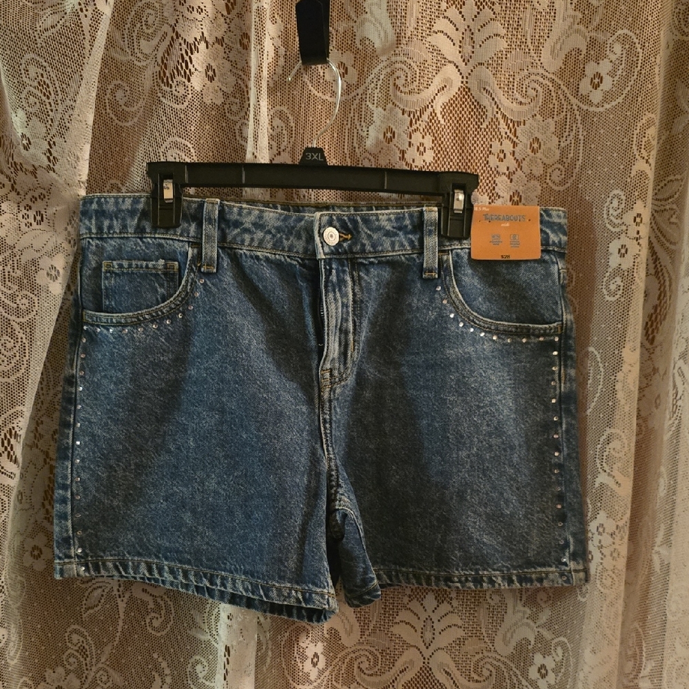 New Thereabouts Girls‎ Size 18.5 Plus Blue Jean Rhinestone Studded Short Shorts